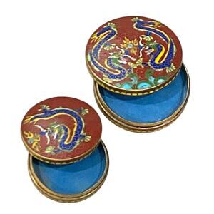 Set of TWO Vintage Chinese Cloisonné Enamel Trinket Box